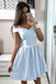 off shoulder graduation dresses simple a-line blue homecoming dress dth54