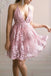 lace appliqued v-neck party dress pink tulle a-line short homecoming dress dth55