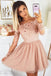 off-shoulder tulle sweet 16 dress lace long sleeve a-line homecoming dresses dth57