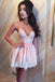 cute spaghetti straps v-neck pink lace homecoming dresses dth56
