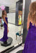 Mermaid V Neck Purple Spaghetti Straps Sequin Prom Dresses With Slit, Long Evening Dresses