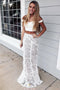 Off-Shoulder Mermaid Lace Prom Dress, Two Piece Ivory Long Evening Dress