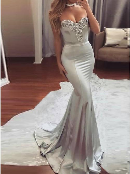 Mermaid Beading Evening Dress Silver Fishtail Prom Dress DTP414 DressTok.co.uk Mermaid Beading Evening Dress Silver Fishtail Prom Dress DTP414 DressTok.co.uk