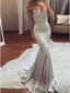 Mermaid Beading Evening Dress Silver Fishtail Prom Dress