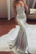 Mermaid Beading Evening Dress Silver Fishtail Prom Dress
