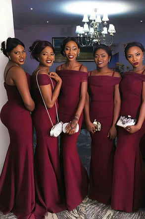 Mermaid Burgundy Bridesmaid Dresses Off Shoulder Wedding Party Dress