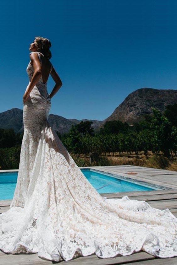 backless beach wedding dresses uk Dreamyannie Women Ivory Beach Wedding Dress A Line V Neck Satin Backless  Bridal Dress with Slit  Dreamyannie UK