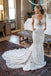 charming mermaid v-neck backless lace beach wedding dress with pocket dtw127