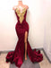 mermaid gold applique burgundy prom evening gowns with split dtp505