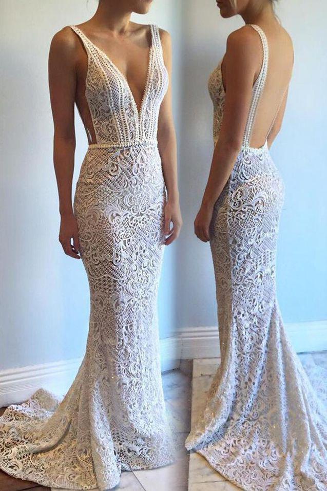 backless long beaded lace bridal gowns mermaid lace wedding dress dtw155