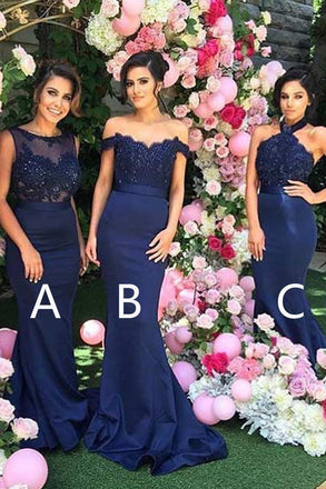 Mermaid Navy Blue Bridesmaid Dresses Styles Styles Appliques Beading