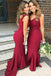 Mermaid/Trumpet V-Neck Satin Burgundy Bridesmaid Dresses With Ruffles