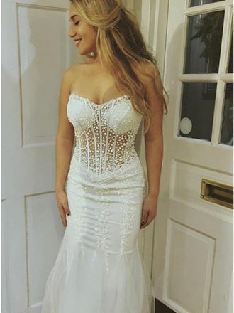 sweetheart mermaid tulle long prom dress with appliques dtp237