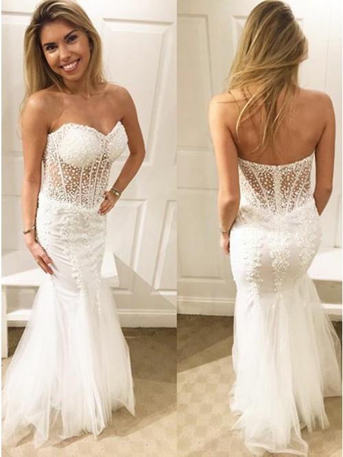 sweetheart mermaid tulle long prom dress with appliques dtp237