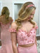 off-shoulder pink mermaid graduation dress two piece floral beading long prom dress dtp349