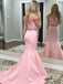 Off-Shoulder Pink Mermaid Graduation Dress Two Piece Floral Beading Long Prom Dress