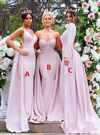 mismatched styles mermaid overskirt pink bridesmaid dresses dtb34
