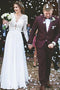 Modest A-Line V-Neck Lace Long Sleeves Chiffon Wedding Dress