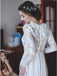 Modest A-Line V-Neck Lace Long Sleeves Chiffon Wedding Dress