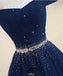 Modest Off-Shoulder A-Line Tulle Prom Formal Dress With Beading