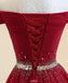 Modest Off-Shoulder A-Line Tulle Prom Formal Dress With Beading