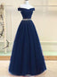 Modest Off-Shoulder A-Line Tulle Prom Formal Dress With Beading