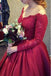 Modest Off the Shoulder Lace Burgundy Ball Gown Long Prom Dress With Long Sleeves