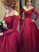 modest off the shoulder lace burgundy ball gown long prom dress with long sleeves dtp398