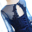 a-line scoop neck dark blue long prom dresses with sleeves dtp96
