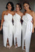 modest sheath ruffles satin beach peplum long white bridesmaid dresses with split dtb19