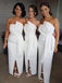 Modest Sheath Ruffles Satin Beach Peplum Long White Bridesmaid Dresses With Split