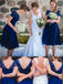 modest short sleeves royal blue knee length lace bridesmaid dresses dtb17