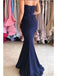 navy long bridesmaid dress sweetheart lace appliques mermaid prom dress dtp256
