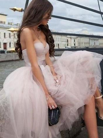 strapless short prom dress a-line sleeveless pearl pink party dress dtp262