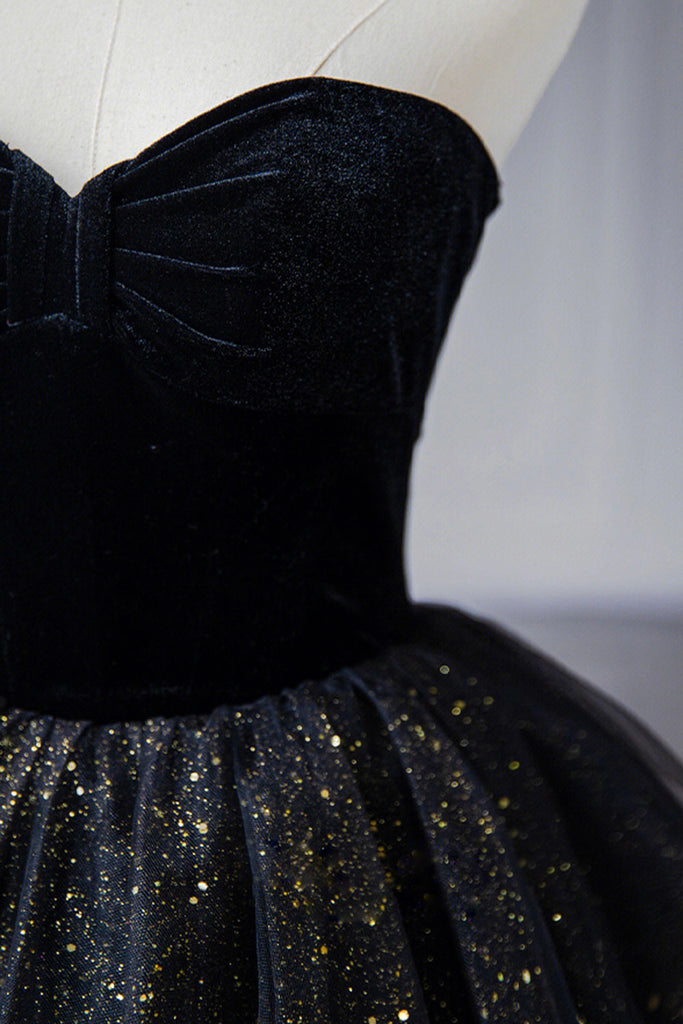 Off Shoulder Black Neck Tulle Sequin Prom Formal Evening Dresses