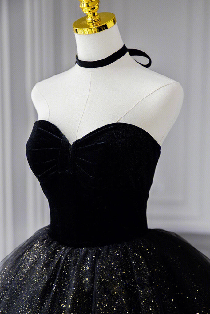 Off Shoulder Black Neck Tulle Sequin Prom Formal Evening Dresses