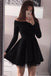 long sleeve black homecoming dresses off shoulder short prom dress dth304