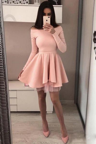 Long Sleeve Black Homecoming Dresses Off Shoulder Short Prom Dress