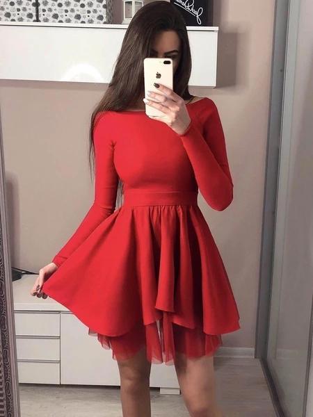 Long Sleeve Black Homecoming Dresses Off Shoulder Short Prom Dress