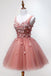 Chic Floral Appliques Sweet 16 Dress, A-line V-neck Peach Homecoming Dress