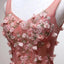 Chic Floral Appliques Sweet 16 Dress, A-line V-neck Peach Homecoming Dress