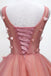 Chic Floral Appliques Sweet 16 Dress, A-line V-neck Peach Homecoming Dress