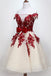Chic Off Shoulder Short Sweet 16 Dress, Homecoming Dress With Burgundy Beaded Appliques
