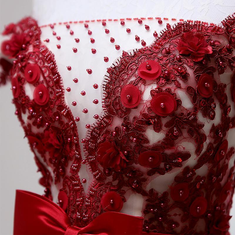 Chic Off Shoulder Short Sweet 16 Dress, Homecoming Dress With Burgundy Beaded Appliques