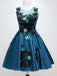 Round Neckline Satin Appliques Homecoming Dress, Dark Teal Party Dress