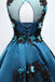 Round Neckline Satin Appliques Homecoming Dress, Dark Teal Party Dress