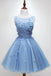 tulle graduation dress handmade bow light blue homecoming dress dth288
