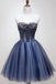tulle short graduation dress sweetheart beading blue homecoming dress dth289