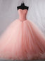 Sweetheart Pearls Bodice Long Prom Dresses, Coral Tulle Quinceanera Ball Gown