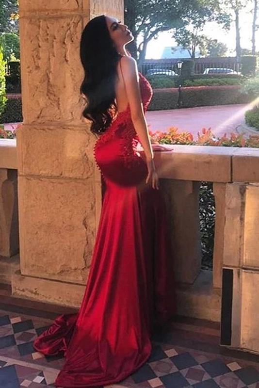 Spaghetti Straps Backless Prom Dress Mermaid Burgundy Long Evening Gown DTP1004 DressTok.co.uk Spaghetti Straps Backless Prom Dress Mermaid Burgundy Long Evening Gown DTP1004 DressTok.co.uk